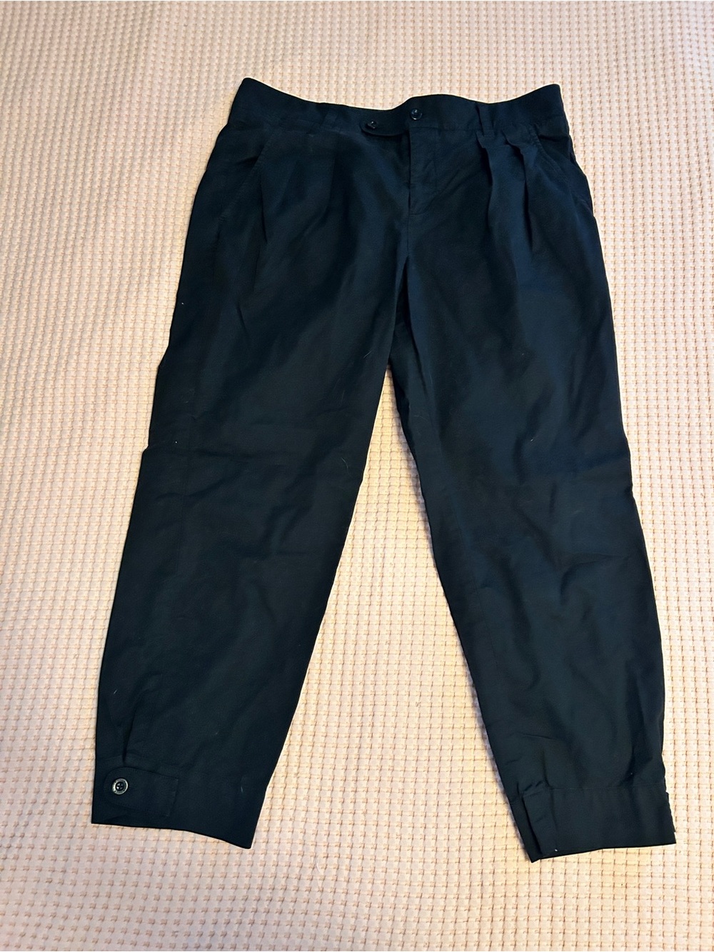 Vince Black Pleated Cotton Cropped Casual Chinos Button Ankle